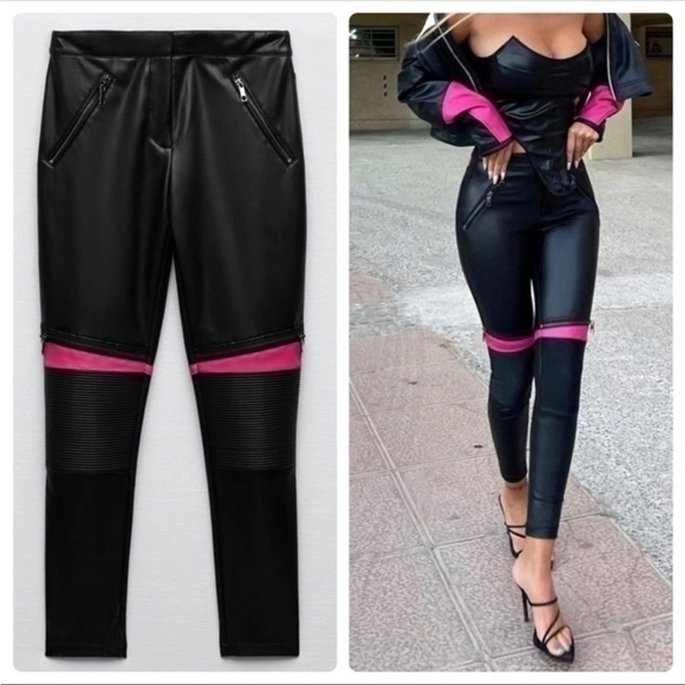 "NWT" Zara Faux Leather Mid Rise Fit Leggings- Size Women's XS
